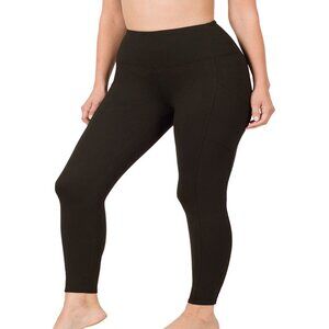 Women Sculpting Microfiber Full-Length Solid Leggings w/Pockets S-XL Black